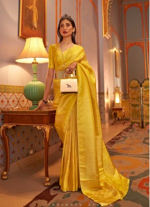 Yellow Color Two Tone Weaving Silk Saree