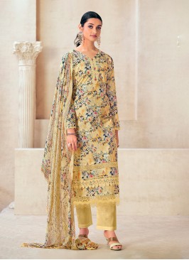 Yellow Cotton Party Trendy Suit