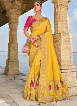 Yellow Embroidered Contemporary Saree