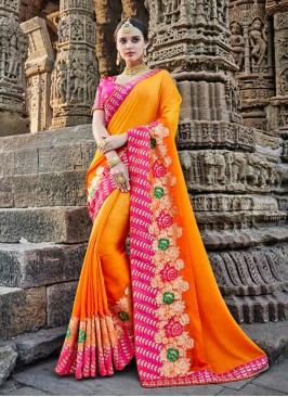 Yellow Embroidered Designer Traditional Saree