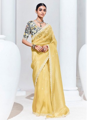 Yellow Embroidered Festival Classic Saree