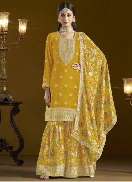 Yellow Embroidered Party Trendy Salwar Kameez