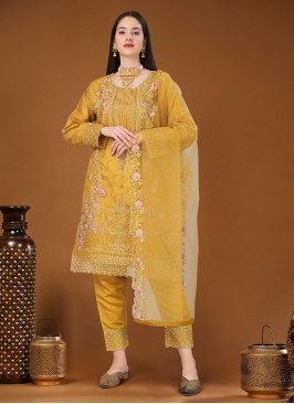 Yellow Embroidered Straight Salwar Kameez