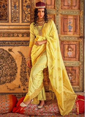 Yellow Georgette Woven Designer Saree