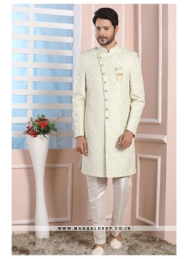 Pista Jacquard Silk Wedding Wear Indo Western Sher