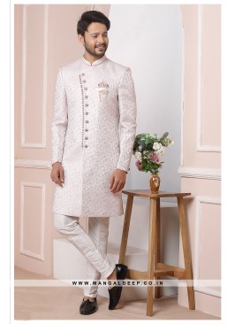 Onion Pink Jacquard Silk Wedding Wear Indo Western