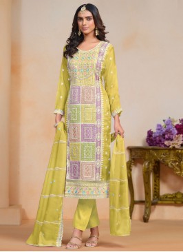 Yellow Party Organza Trendy Salwar Kameez