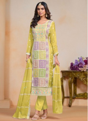 Yellow Party Organza Trendy Salwar Kameez