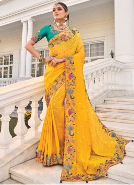 Yellow Pure Crepe Sequins Trendy Saree