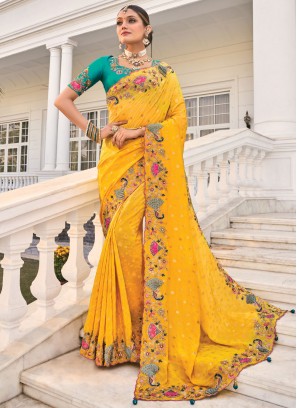 Yellow Pure Crepe Sequins Trendy Saree