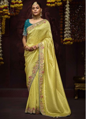 Yellow Reception Kanjivaram Silk Trendy Saree