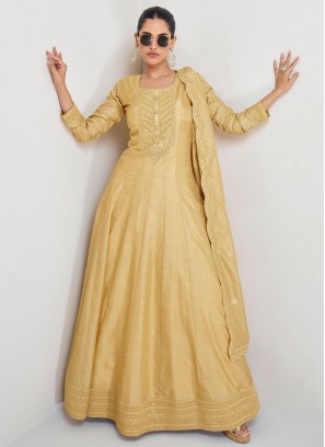 Yellow Sequins Sangeet Trendy Gown