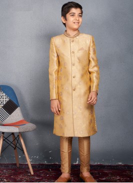Young Royalty Sherwani Trouser Set - Yellow & Chik