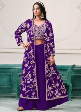 Zari Faux Georgette Trendy Salwar Kameez in Violet