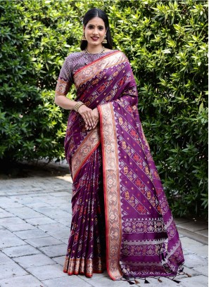 Zari Patola Silk  Trendy Saree in Purple