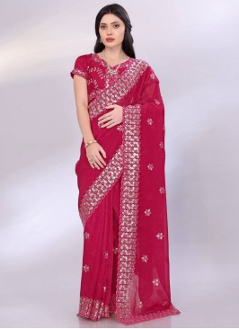 Zari Tussar Silk Trendy Saree in Rani and Red