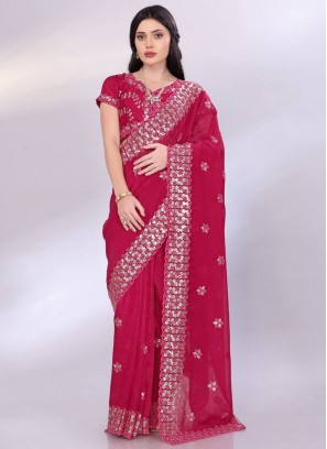 Zari Tussar Silk Trendy Saree in Rani and Red