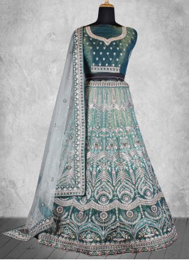 Zari Velvet Designer Lehenga Choli in Teal