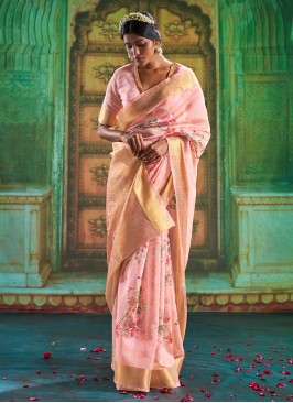 Zesty Digital Print Pink Silk Designer Traditional