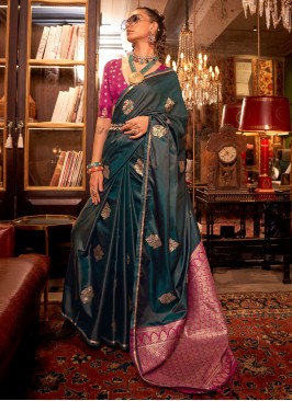 Zesty Morpeach  Weaving Satin Classic Saree