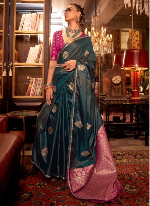 Zesty Morpeach  Weaving Satin Classic Saree