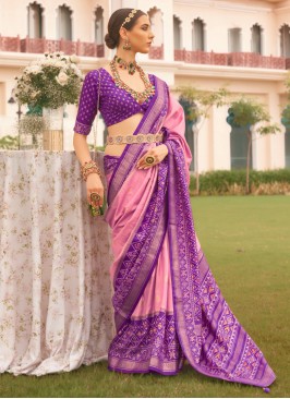 Zesty Silk Patola Print Pink Classic Saree