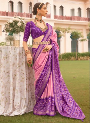 Zesty Silk Patola Print Pink Classic Saree